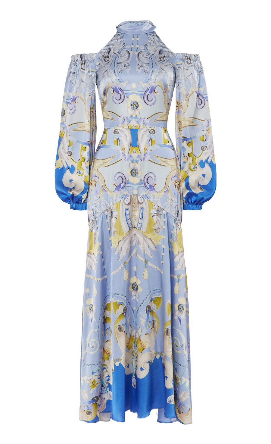 Carline Print Cold Shoulder Dress - Vista Blue