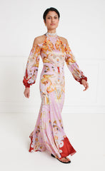 Carline Print Cold Shoulder Dress - Rose Pink