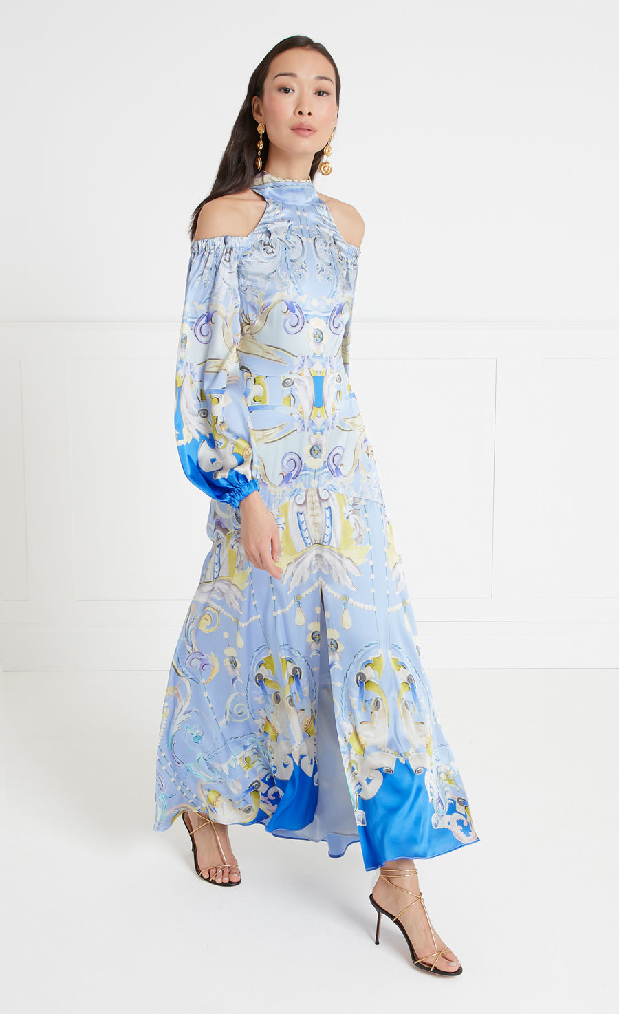 Carline Print Cold Shoulder Dress - Vista Blue