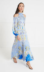 Carline Print Cold Shoulder Dress - Vista Blue