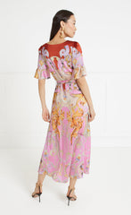Carline Print Wrap Dress - Rose Pink