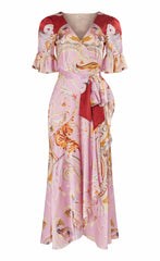 Carline Print Wrap Dress - Rose Pink