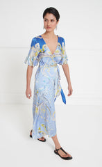 Carline Print Wrap Dress - Vista Blue