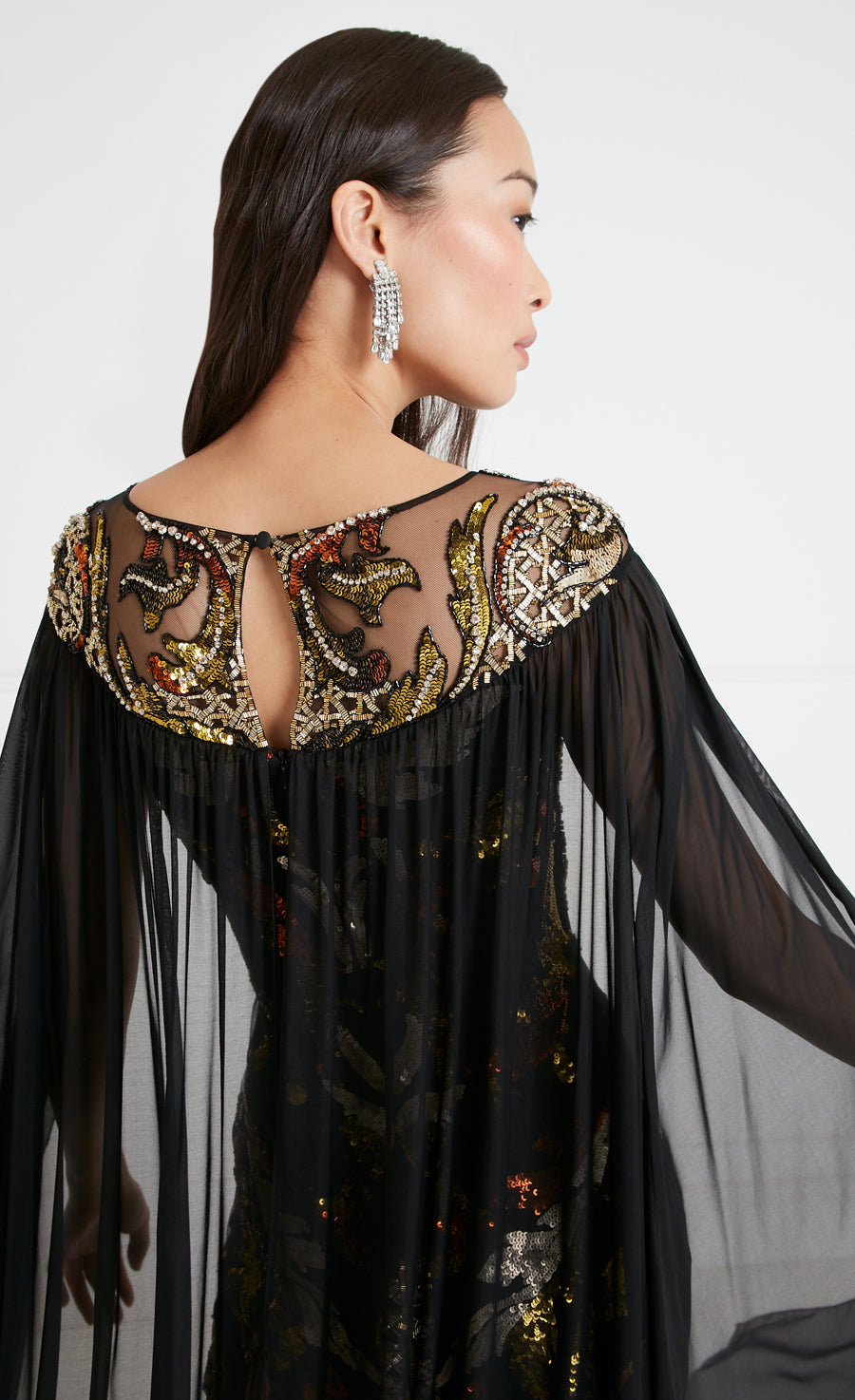 Novella Embellished Cape Gown - Black