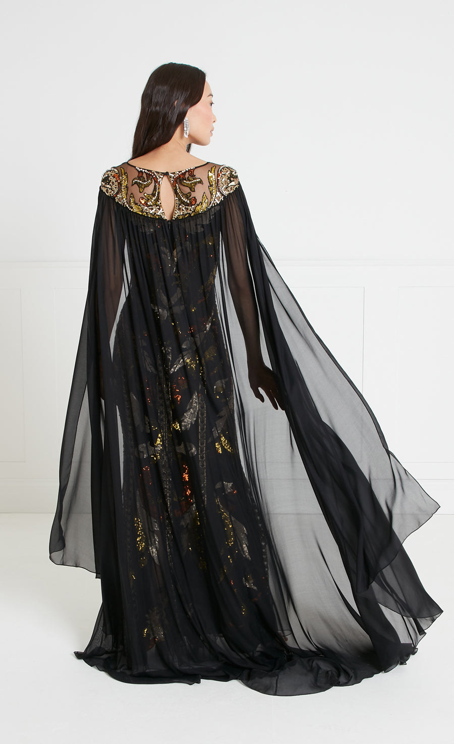 Novella Embellished Cape Gown - Black