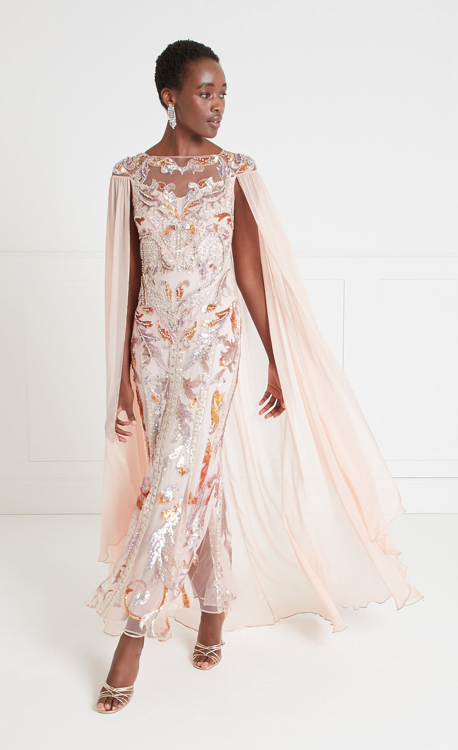 Novella Embellished Cape Gown - Rosewater