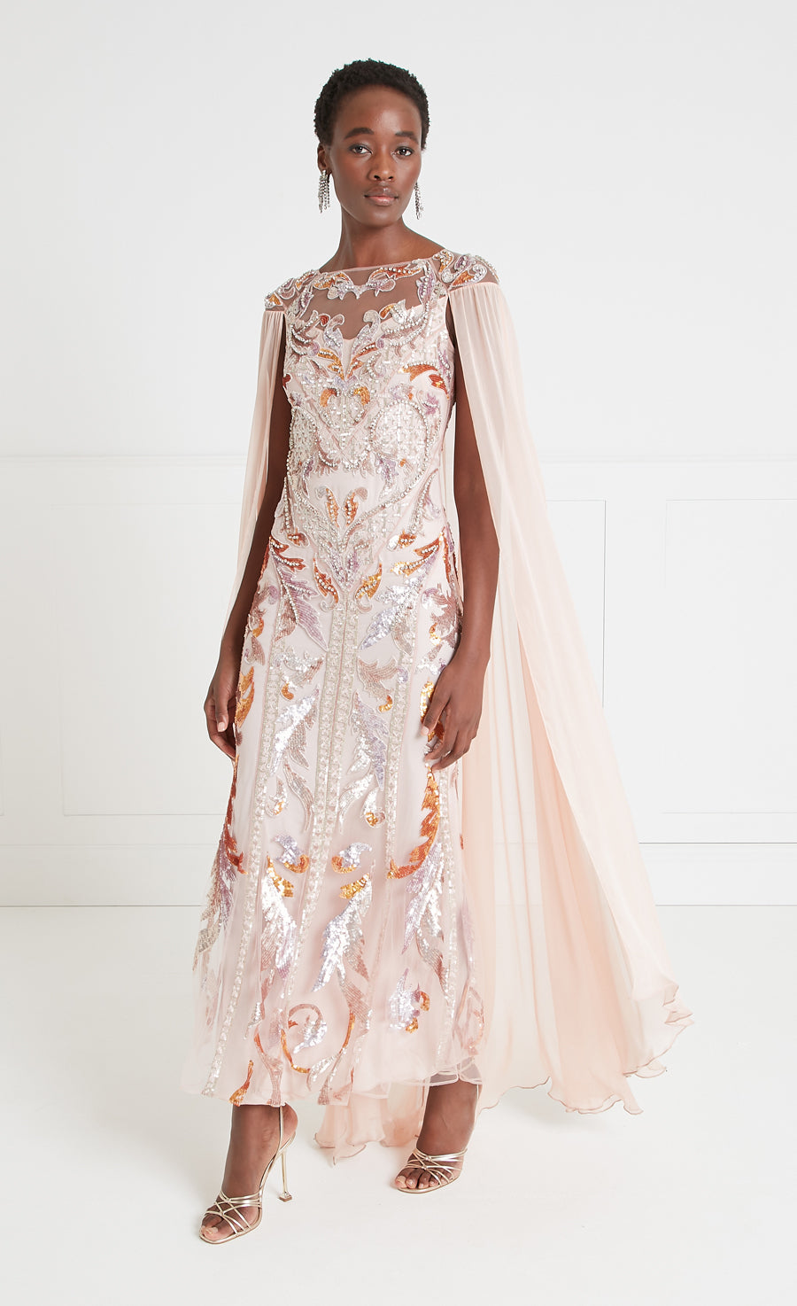 Novella Embellished Cape Gown - Rosewater
