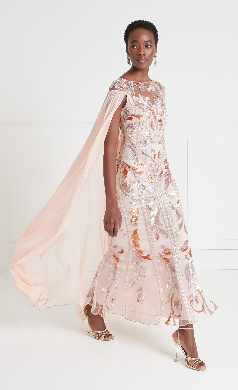 Novella Embellished Cape Gown - Rosewater