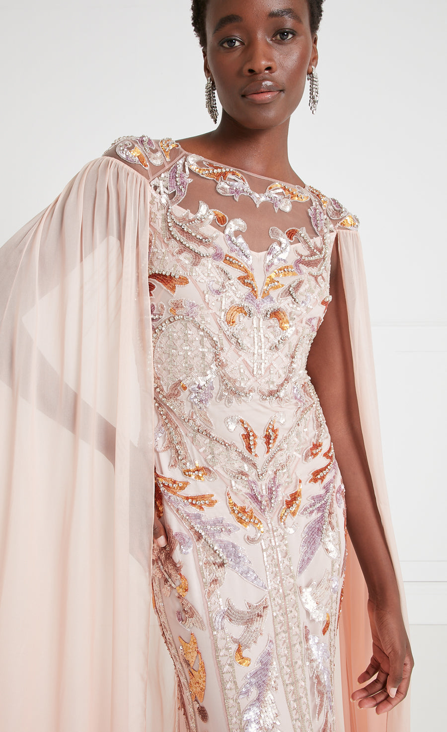 Novella Embellished Cape Gown - Rosewater