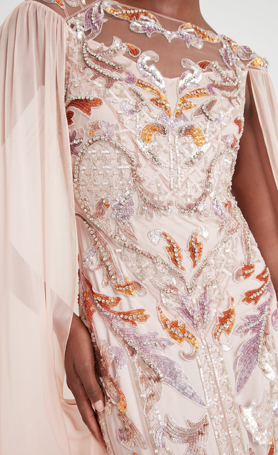 Novella Embellished Cape Gown - Rosewater